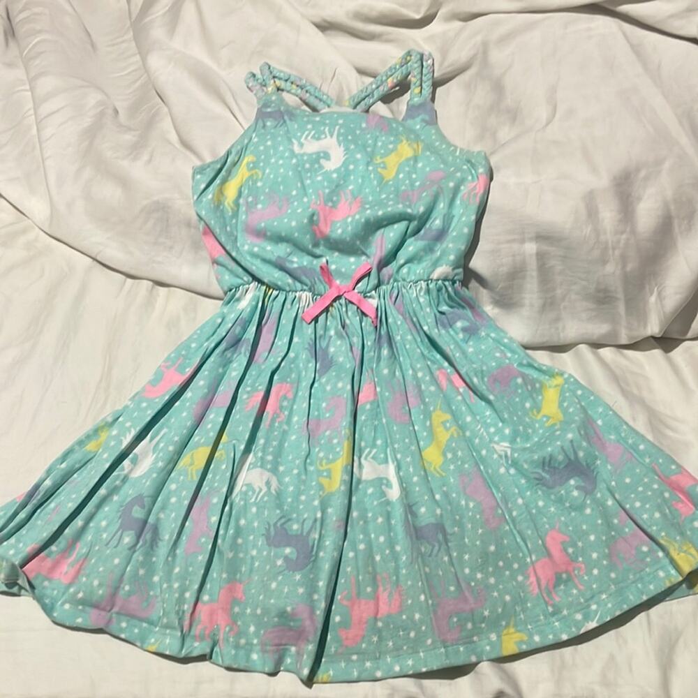 Tommy Bahama 6 turquoise unicorn dress 💯 cotton tank straps lined elastic waist